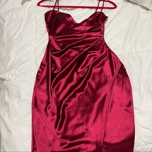 Sexy red cocktail satin slit wrap dress - size S